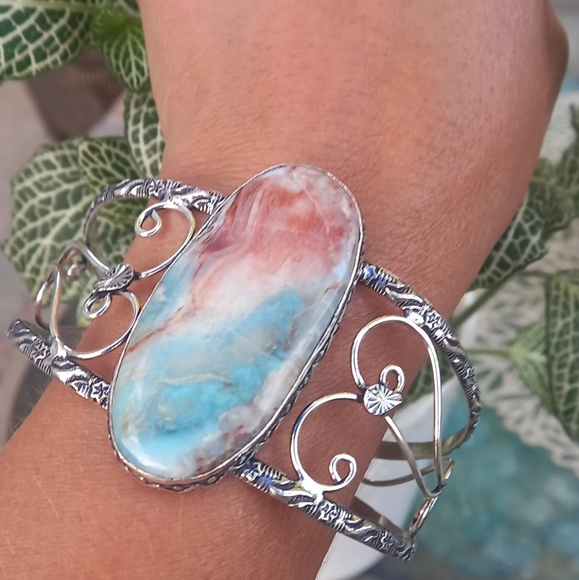 Dreamgems Jewelry - Genuine Larimar Gemstone Cuff 925 Bracelet